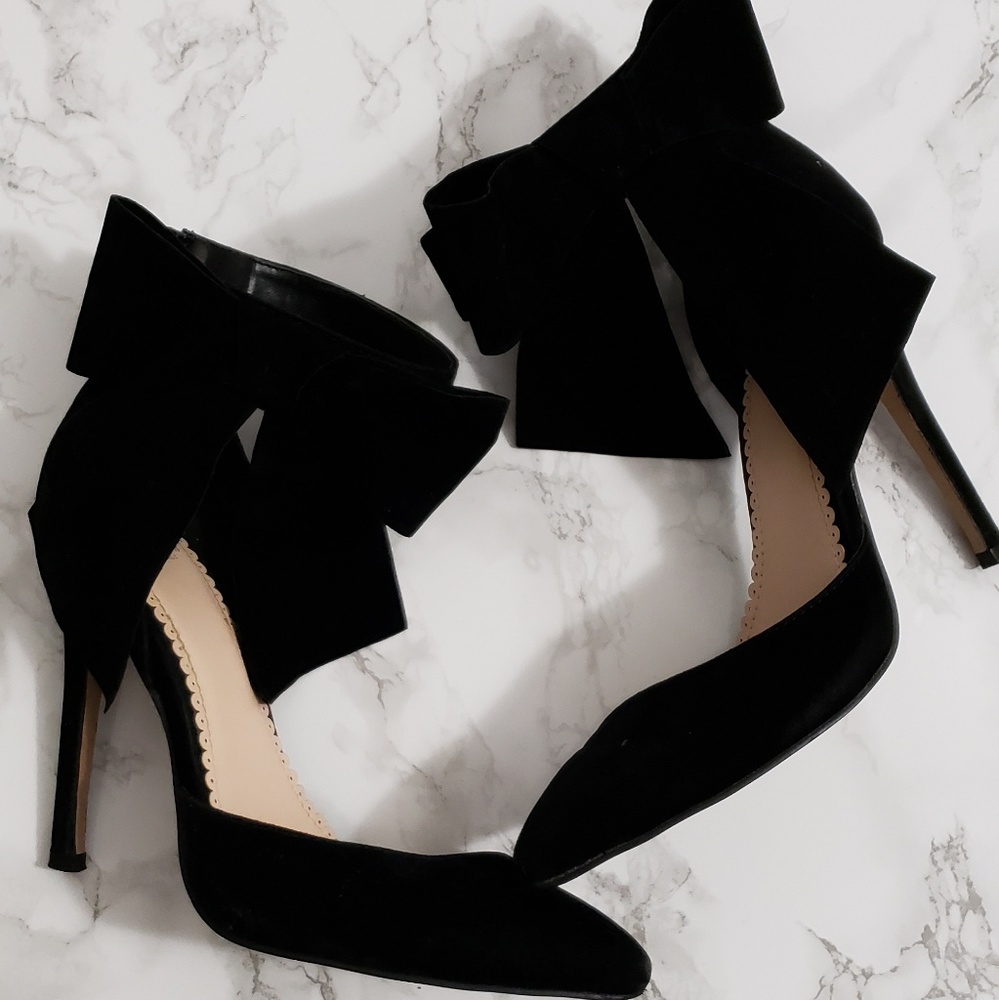 Velvet Oversized Bow Ankle Strap Heels